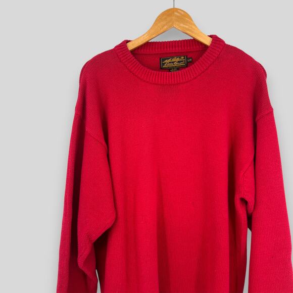 90s Vintage Eddie Bauer Red 100% Cotton Crewneck Knit Sweater Size L - Picture 5 of 5